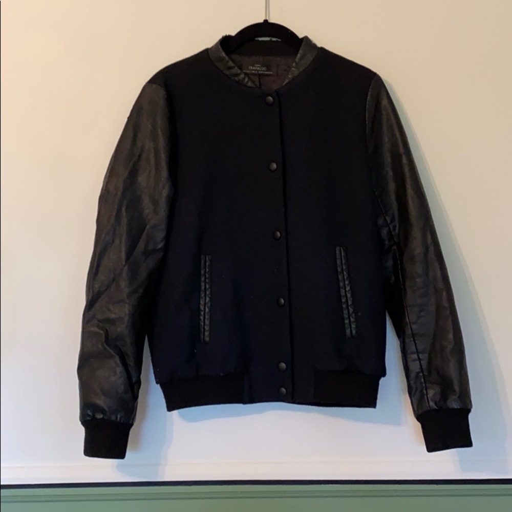 ZARA NAVY AND BLACK LEATHER BOMBER